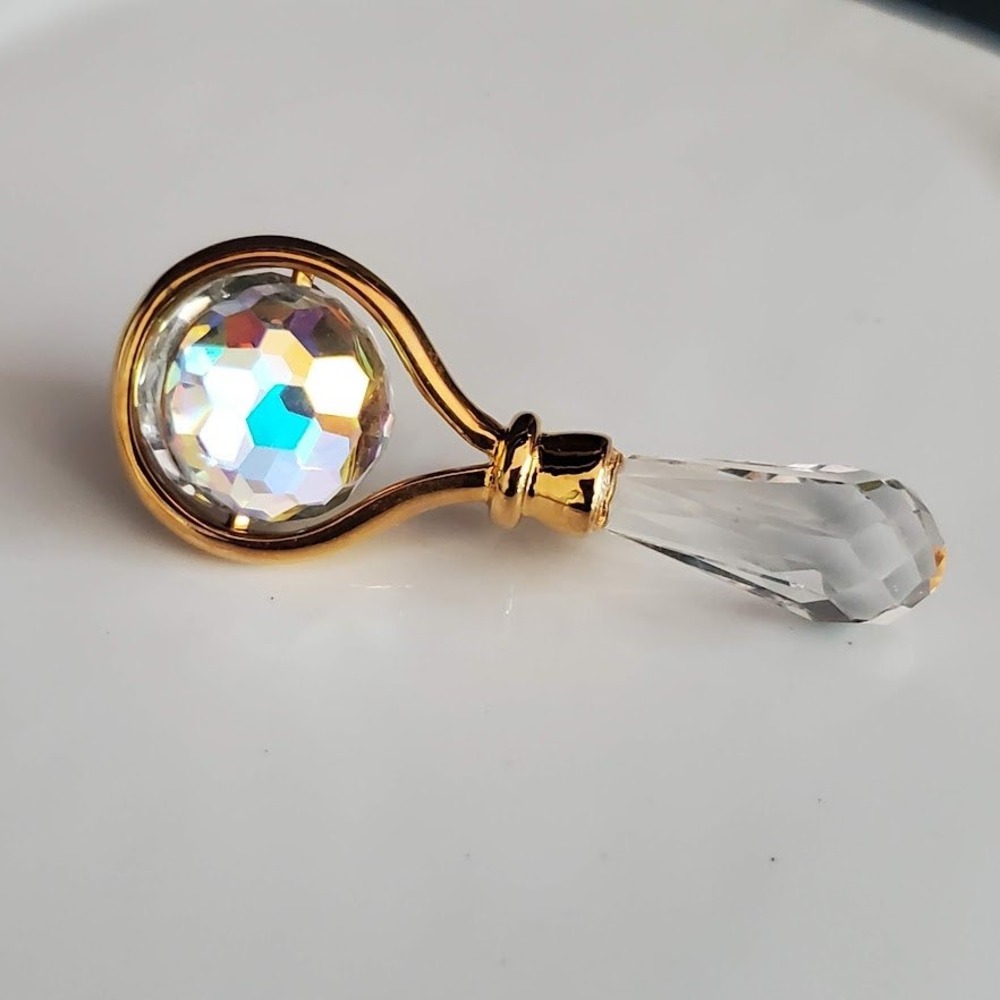 Swarovski Crystal Memories Baby Rattle Gold Plated Figurine Iridescent Crystal